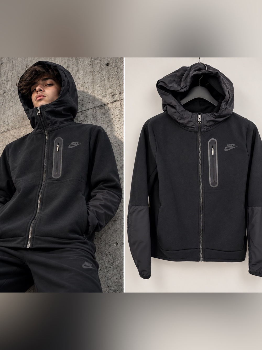 Nike Men’s Black Hooded Performance Jacket with Zip Chest Pocket